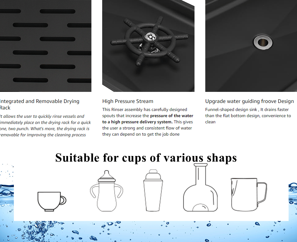 PSFC132 Coffee Cup Cleaner 360-Degree Rotating Cleaning Pressurized Spray Bottle Glass Rinser Baby Bottle Cleaner Kitchen Sink Glass Rinser High-Pressure Rinse Cup Set Beer Cup Milk Cup