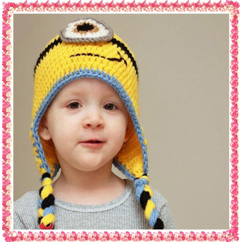 Baby Crochet Earflap Pilot Hats Photo Prop Big Yellow Eyes Beanie Cap Winter Warm Knit Caps for Toddlers Baby Girls and Boys