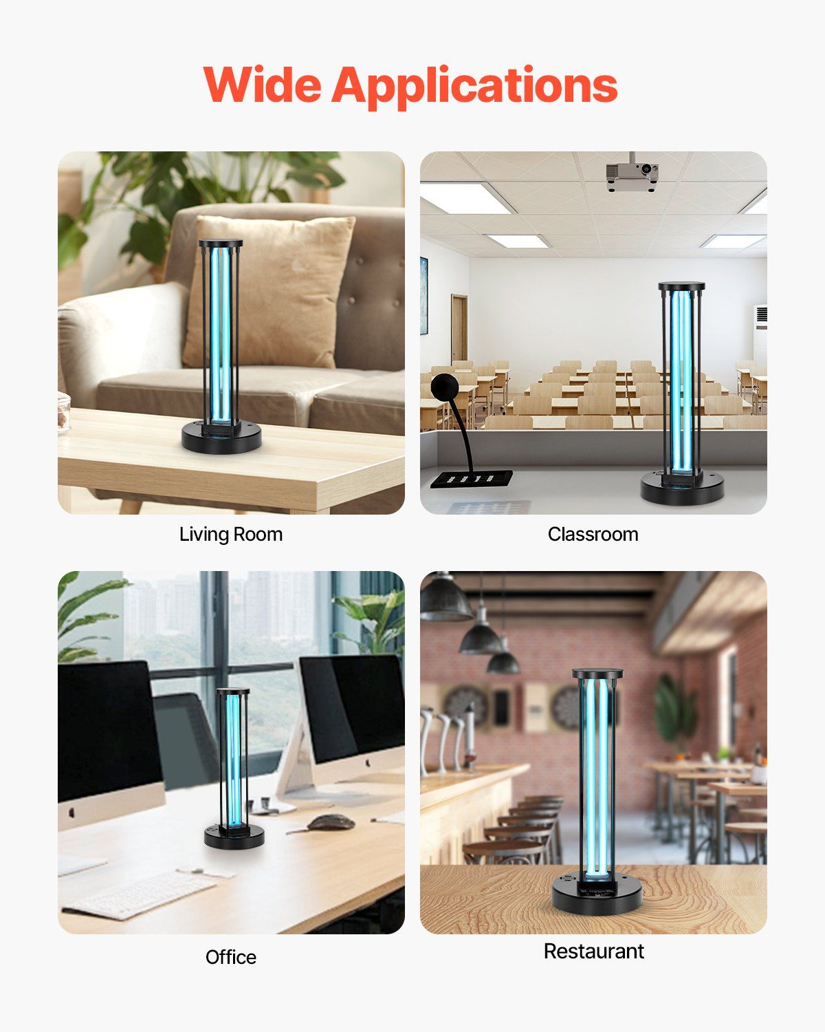 VEVOR UV Light, 36W Ultraviolet Lamp with Ozone Purifier, UVC Lamp with 30/60/120 Minutes 3-Gear Timer and Remote Control, for Room up to 400 sqft, UVO Lights for Living Room, Bedroom, Hotel, School