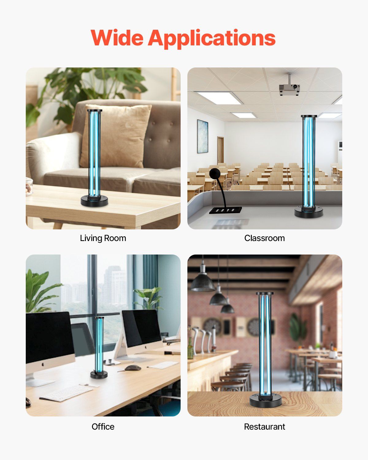 VEVOR UV Light, 110W Ultraviolet Lamp with Ozone Purifier, UVC Lamp with 30/60/120 Minutes 3-Gear Timer and Remote Control, for Room up to 600 sqft, UVO Lights for Living Room, Bedroom, Hotel, School