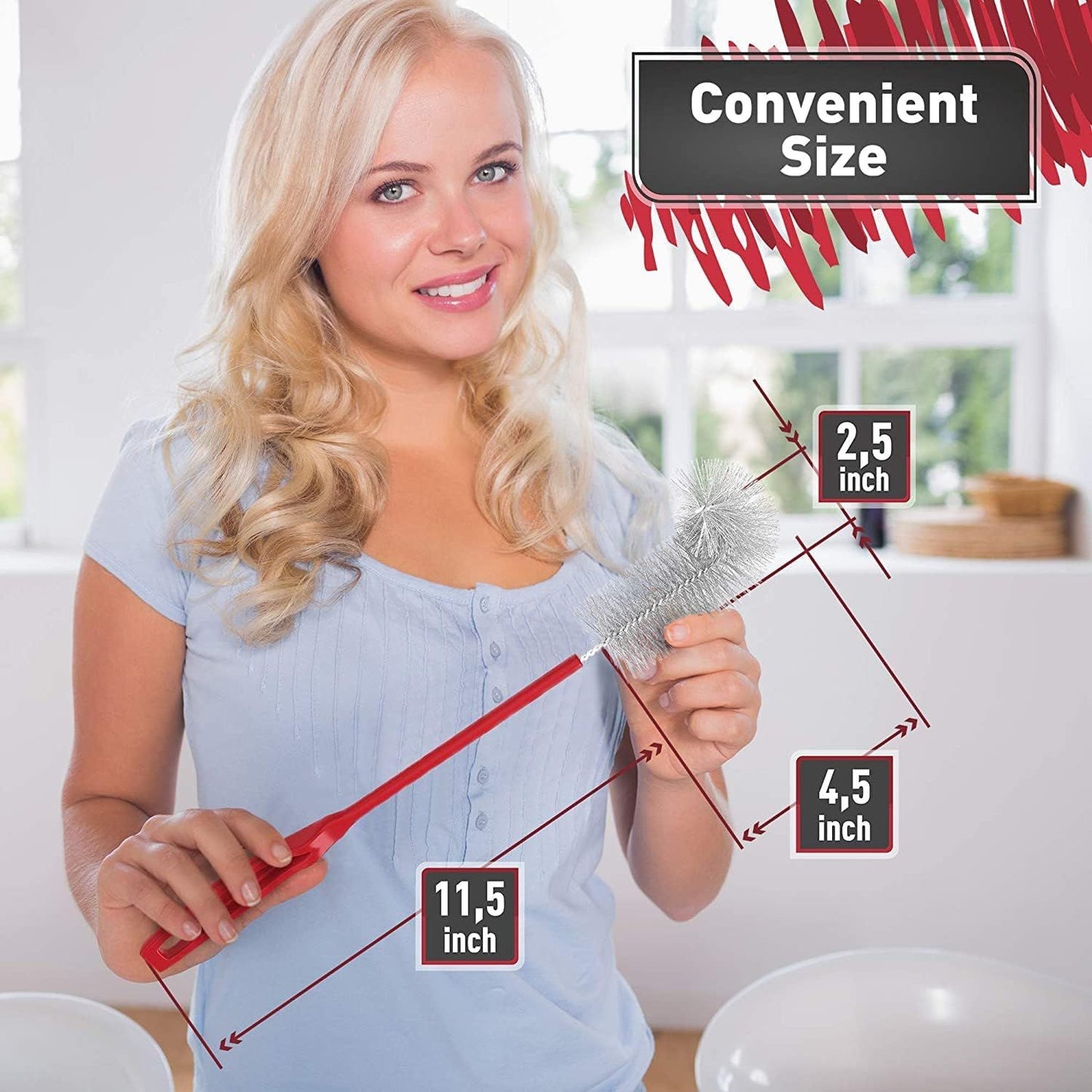 16 inch Long All-Round Bottle Cleaner Brush for Baby, Beer or Wine Bottles, Wine Glasses, Travel Mugs, Stanley Cups, and Camp Mugs. Long Bottle Brush (3 Pack)