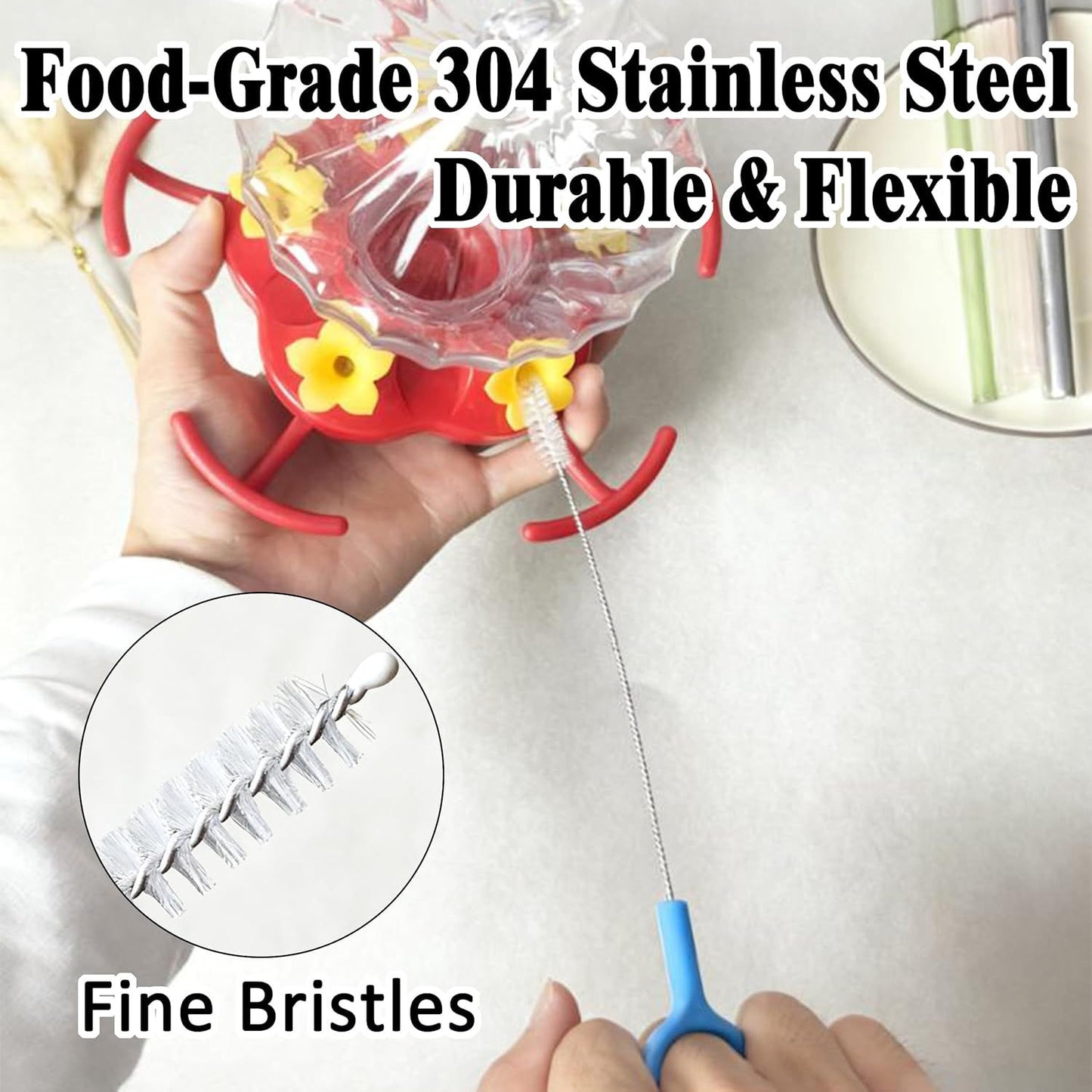 Heavy-Duty Straw Cleaner Brush, 2 Pcs Flexible Straw Brush Set,Reusable Straws Cleaning Brush with Stainless Steel and Nylon Bristles for Baby Bottles,Stanley Cup.