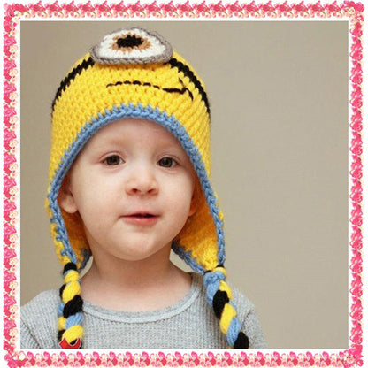 Baby Crochet Earflap Pilot Hats Photo Prop Big Yellow Eyes Beanie Cap Winter Warm Knit Caps for Toddlers Baby Girls and Boys