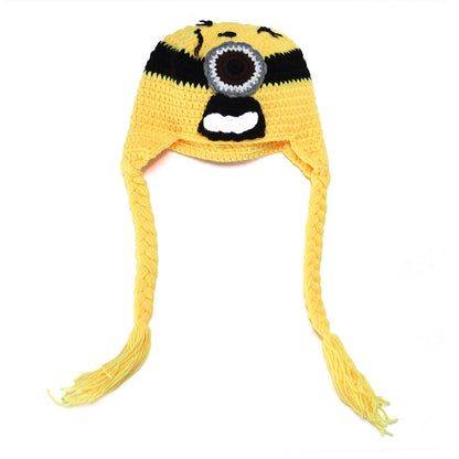 Baby Crochet Earflap Pilot Hats Photo Prop Big Yellow Eyes Beanie Cap Winter Warm Knit Caps for Toddlers Baby Girls and Boys