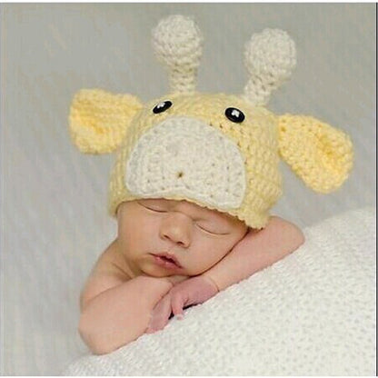 Baby Crochet Earflap Pilot Hats Photo Prop Big Yellow Deer Beanie Cap Winter Warm Knit Caps for Toddlers Baby Girls and Boys