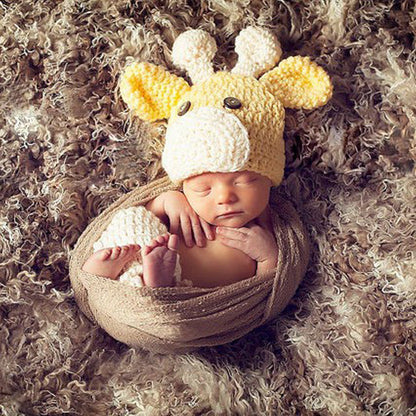 Baby Crochet Earflap Pilot Hats Photo Prop Big Yellow Deer Beanie Cap Winter Warm Knit Caps for Toddlers Baby Girls and Boys