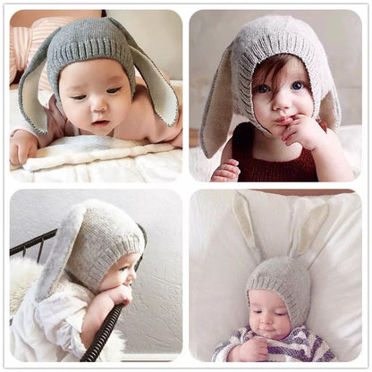Baby Crochet Earflap Pilot Hats Photo Prop Rabbit Ears Beanie Cap Winter Warm Knit Caps for Toddlers Baby Girls and Boys