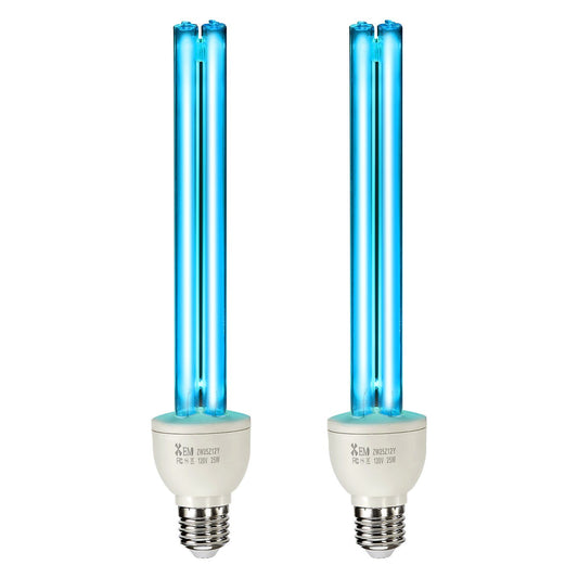 VEVOR UV Light Bulb, 2 Pack, 25W Replacement Ultraviolet UVC Lamp with Ozone, 253.7 nm + 185 nm Wavelength UVO Light Bulb, E27 Universal, for 400 sqft Living Room, Classroom, Office, Restaurant