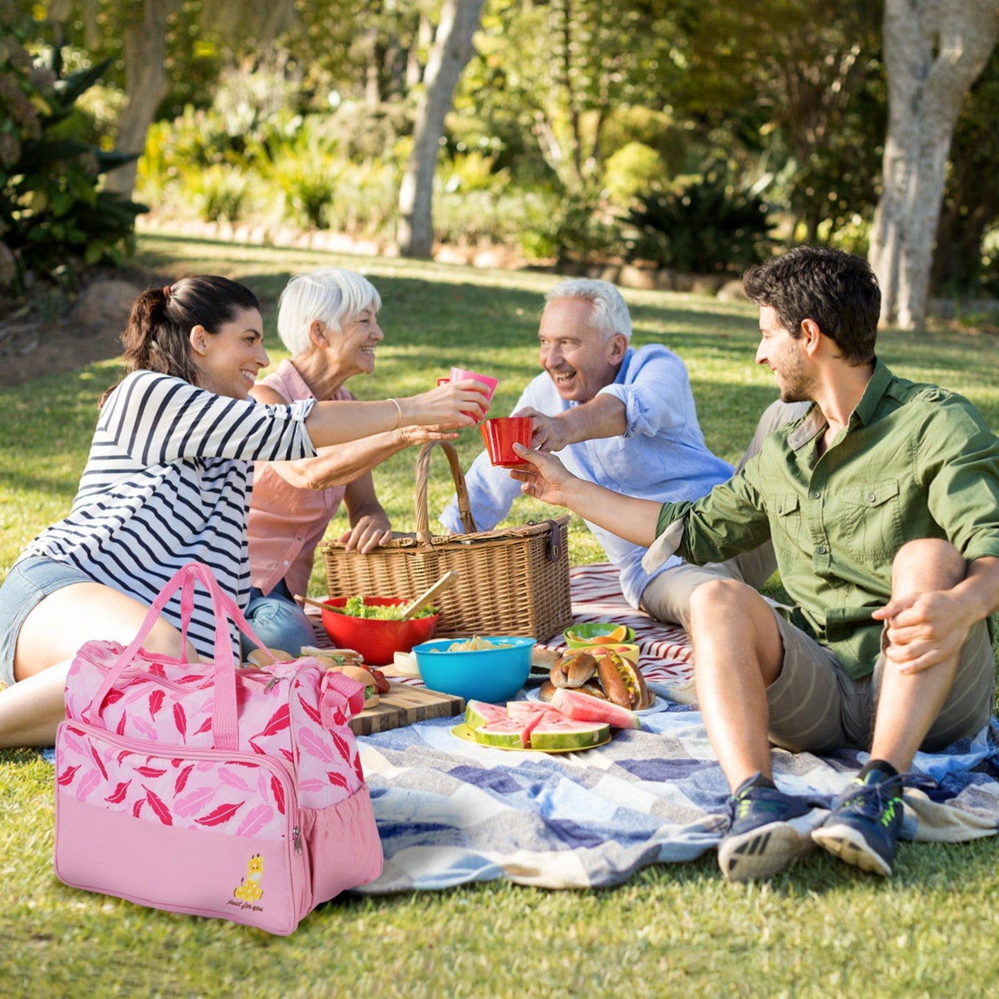 5Pcs Baby Nappy Diaper Bags Set Mummy Diaper Handbags with Diaper Pad Food Bag Bottle Bag Travel Tote Bags For Mom Dad