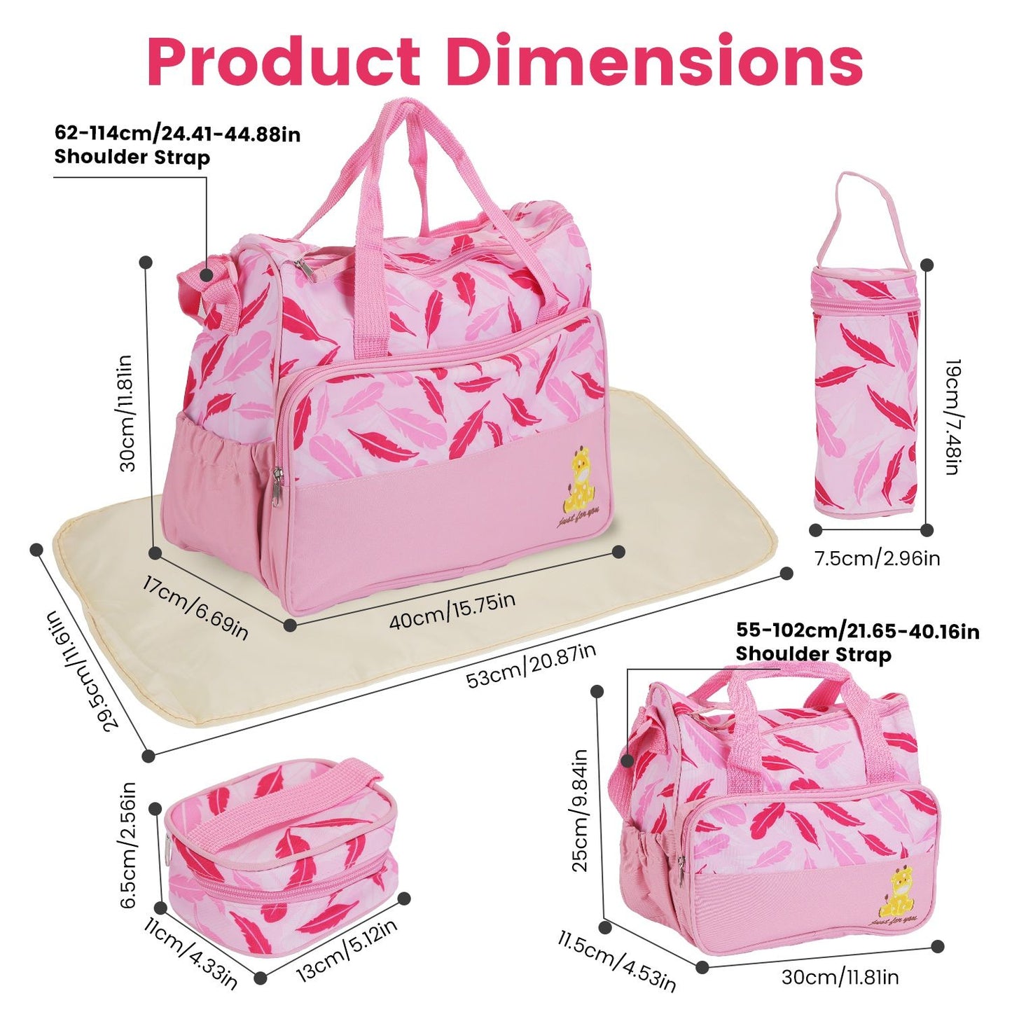 5Pcs Baby Nappy Diaper Bags Set Mummy Diaper Handbags with Diaper Pad Food Bag Bottle Bag Travel Tote Bags For Mom Dad