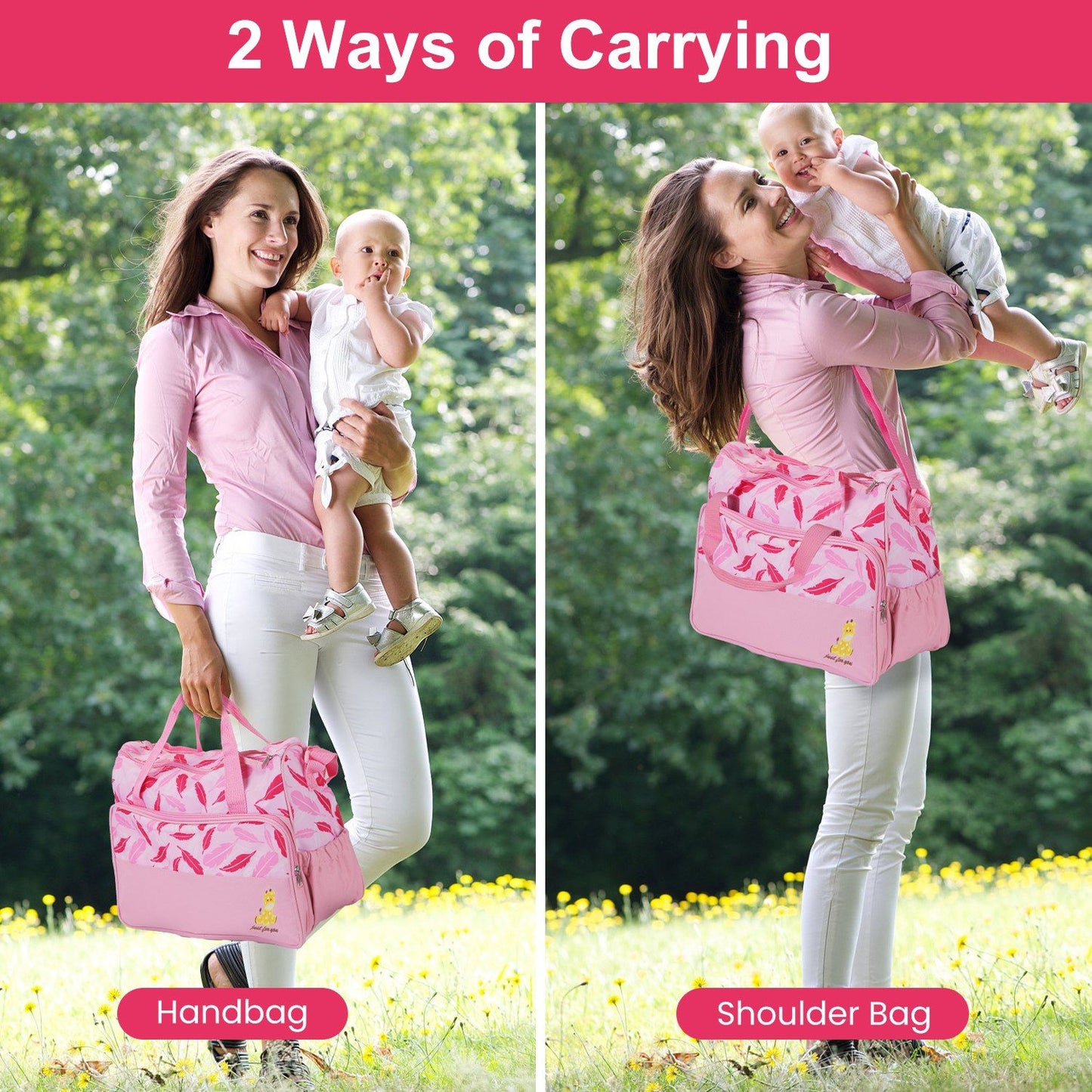 5Pcs Baby Nappy Diaper Bags Set Mummy Diaper Handbags with Diaper Pad Food Bag Bottle Bag Travel Tote Bags For Mom Dad