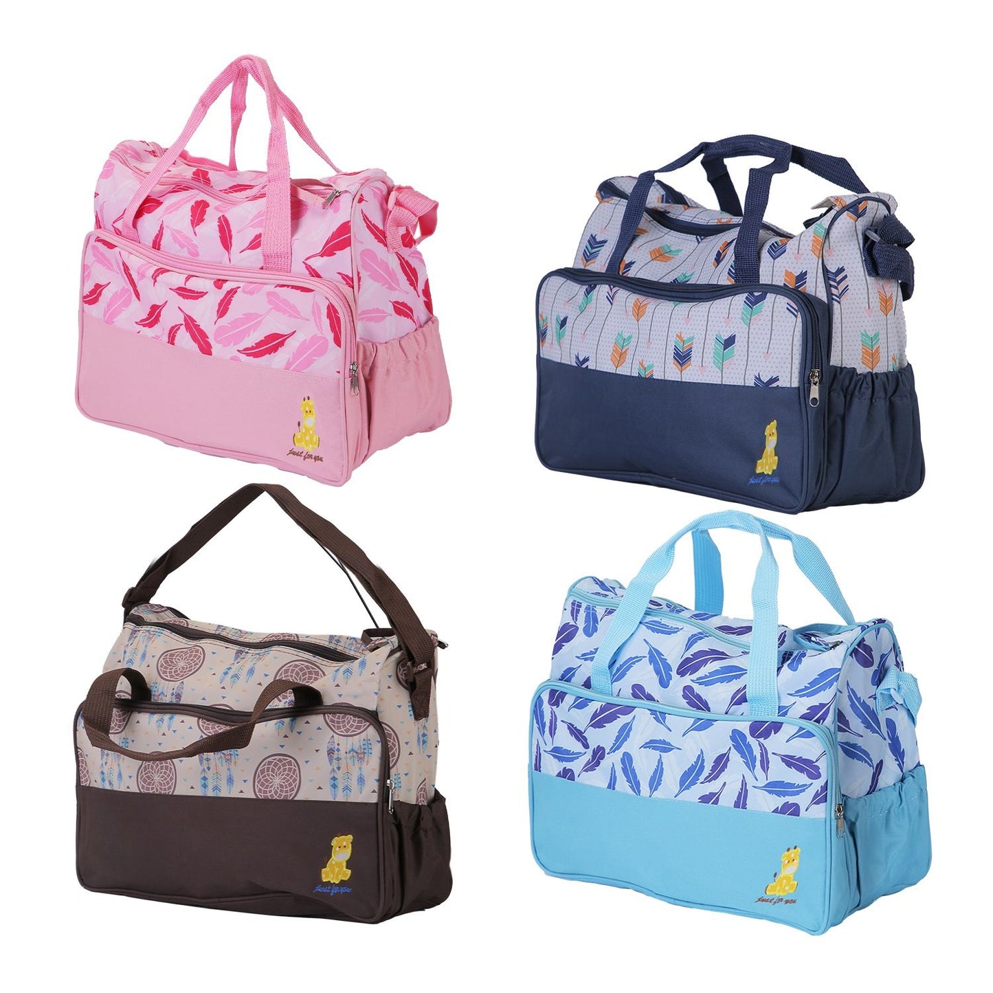 5Pcs Baby Nappy Diaper Bags Set Mummy Diaper Handbags with Diaper Pad Food Bag Bottle Bag Travel Tote Bags For Mom Dad