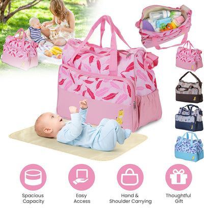 5Pcs Baby Nappy Diaper Bags Set Mummy Diaper Handbags with Diaper Pad Food Bag Bottle Bag Travel Tote Bags For Mom Dad