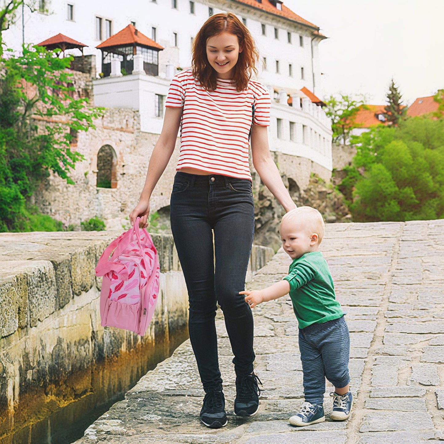 5Pcs Baby Nappy Diaper Bags Set Mummy Diaper Handbags with Diaper Pad Food Bag Bottle Bag Travel Tote Bags For Mom Dad