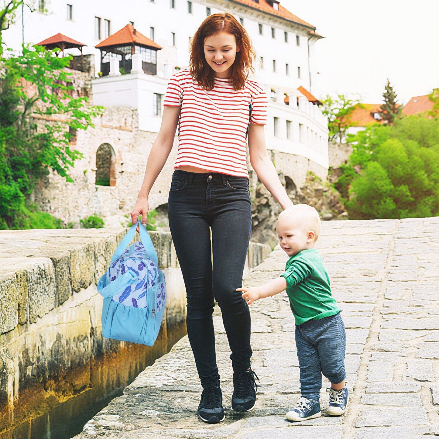 5Pcs Baby Nappy Diaper Bags Set Mummy Diaper Handbags with Diaper Pad Food Bag Bottle Bag Travel Tote Bags For Mom Dad