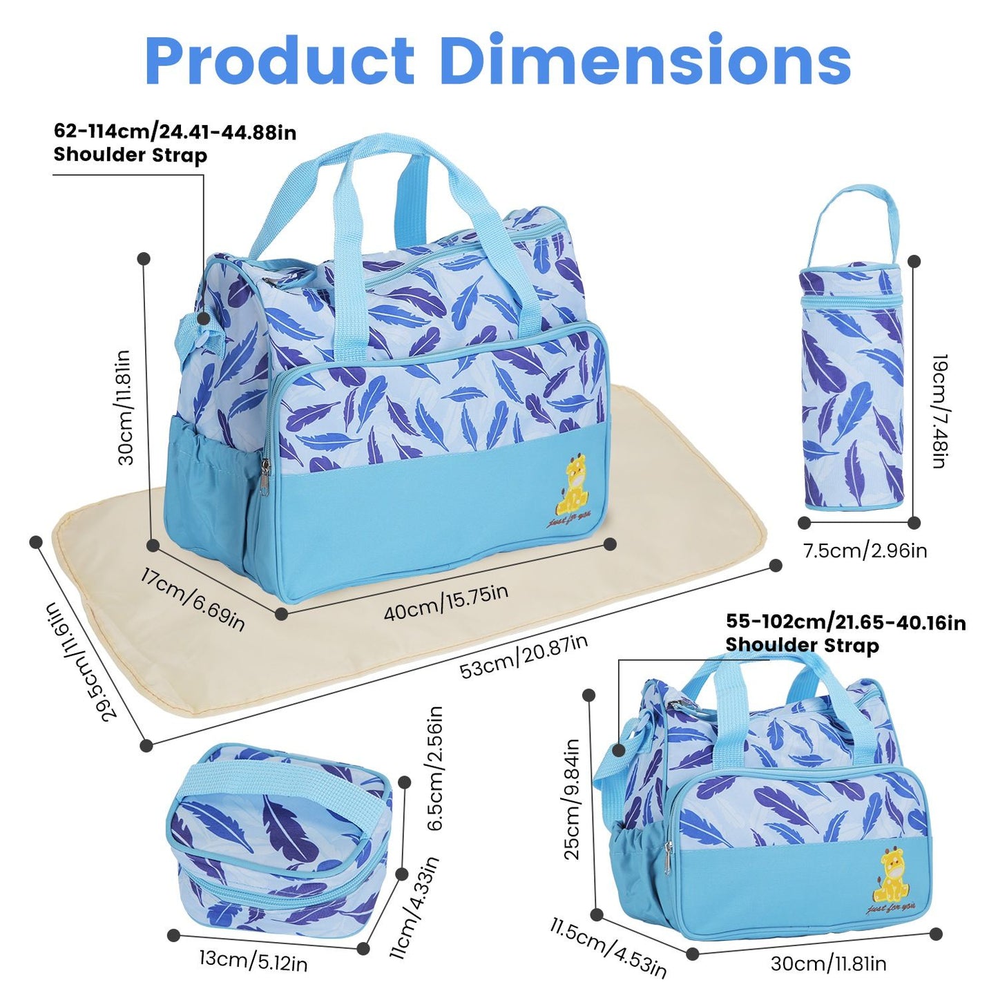 5Pcs Baby Nappy Diaper Bags Set Mummy Diaper Handbags with Diaper Pad Food Bag Bottle Bag Travel Tote Bags For Mom Dad