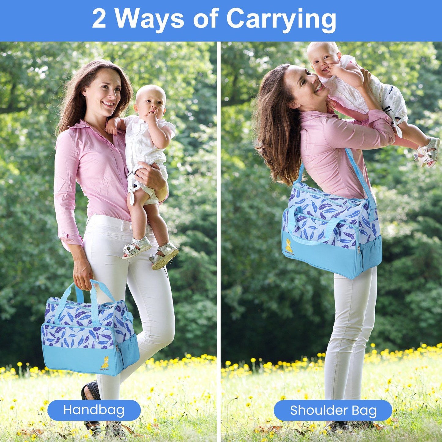 5Pcs Baby Nappy Diaper Bags Set Mummy Diaper Handbags with Diaper Pad Food Bag Bottle Bag Travel Tote Bags For Mom Dad