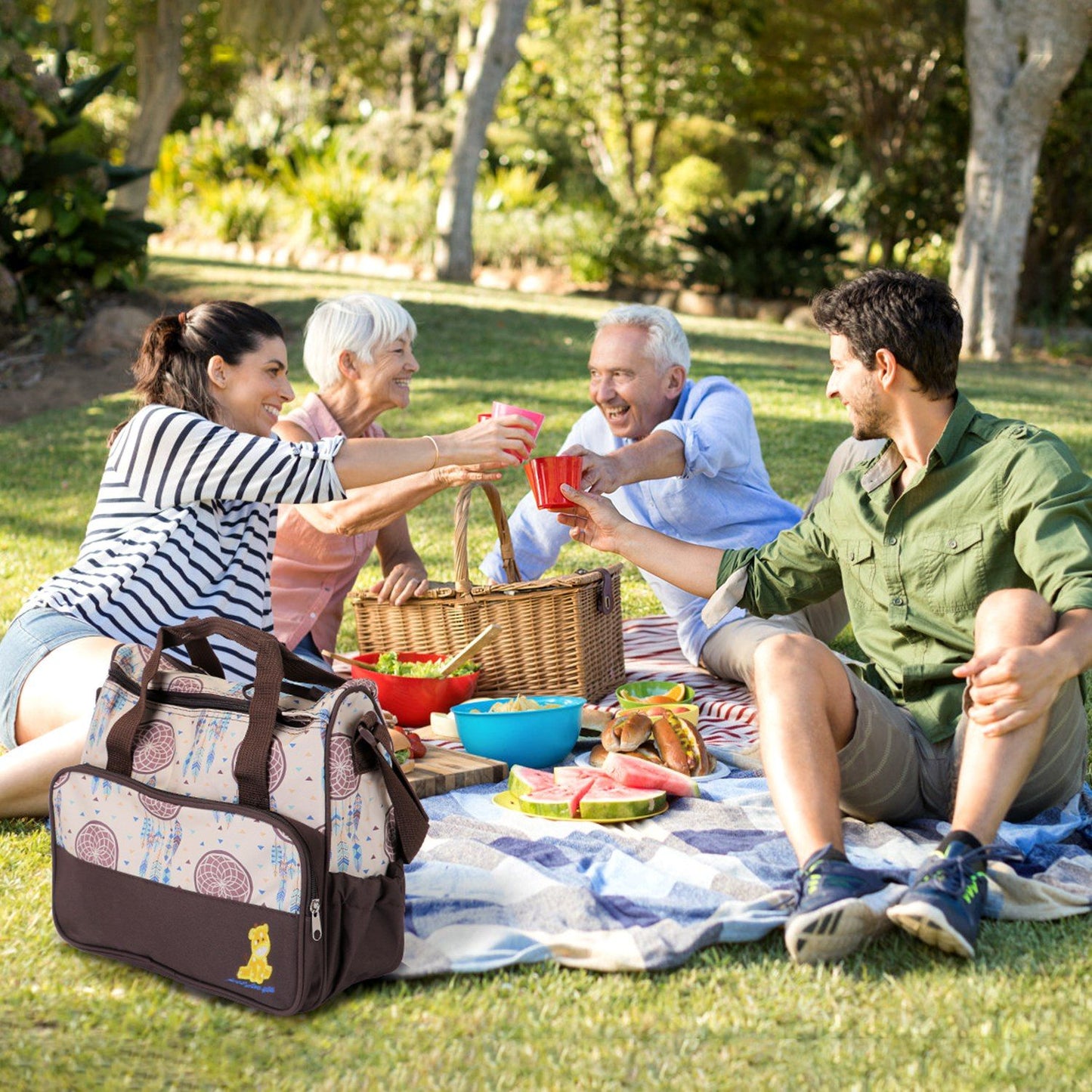 5Pcs Baby Nappy Diaper Bags Set Mummy Diaper Handbags with Diaper Pad Food Bag Bottle Bag Travel Tote Bags For Mom Dad