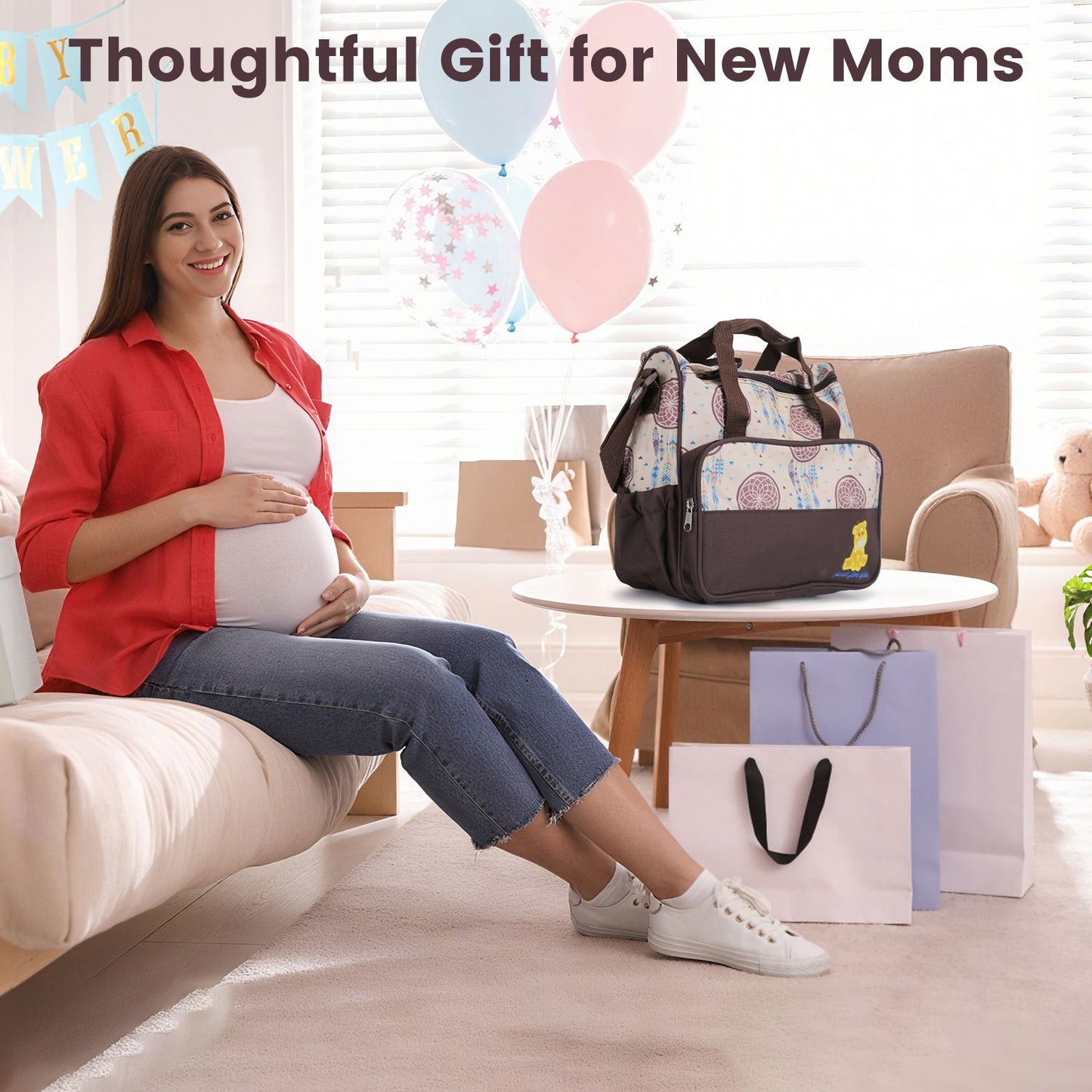 5Pcs Baby Nappy Diaper Bags Set Mummy Diaper Handbags with Diaper Pad Food Bag Bottle Bag Travel Tote Bags For Mom Dad