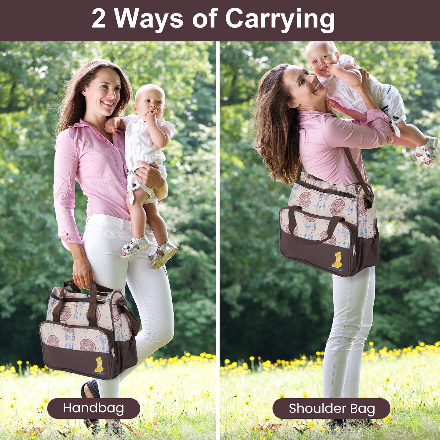 5Pcs Baby Nappy Diaper Bags Set Mummy Diaper Handbags with Diaper Pad Food Bag Bottle Bag Travel Tote Bags For Mom Dad