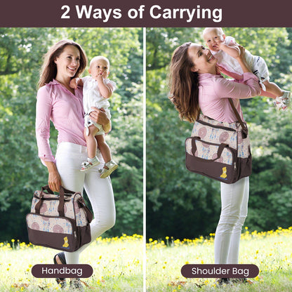 5Pcs Baby Nappy Diaper Bags Set Mummy Diaper Handbags with Diaper Pad Food Bag Bottle Bag Travel Tote Bags For Mom Dad