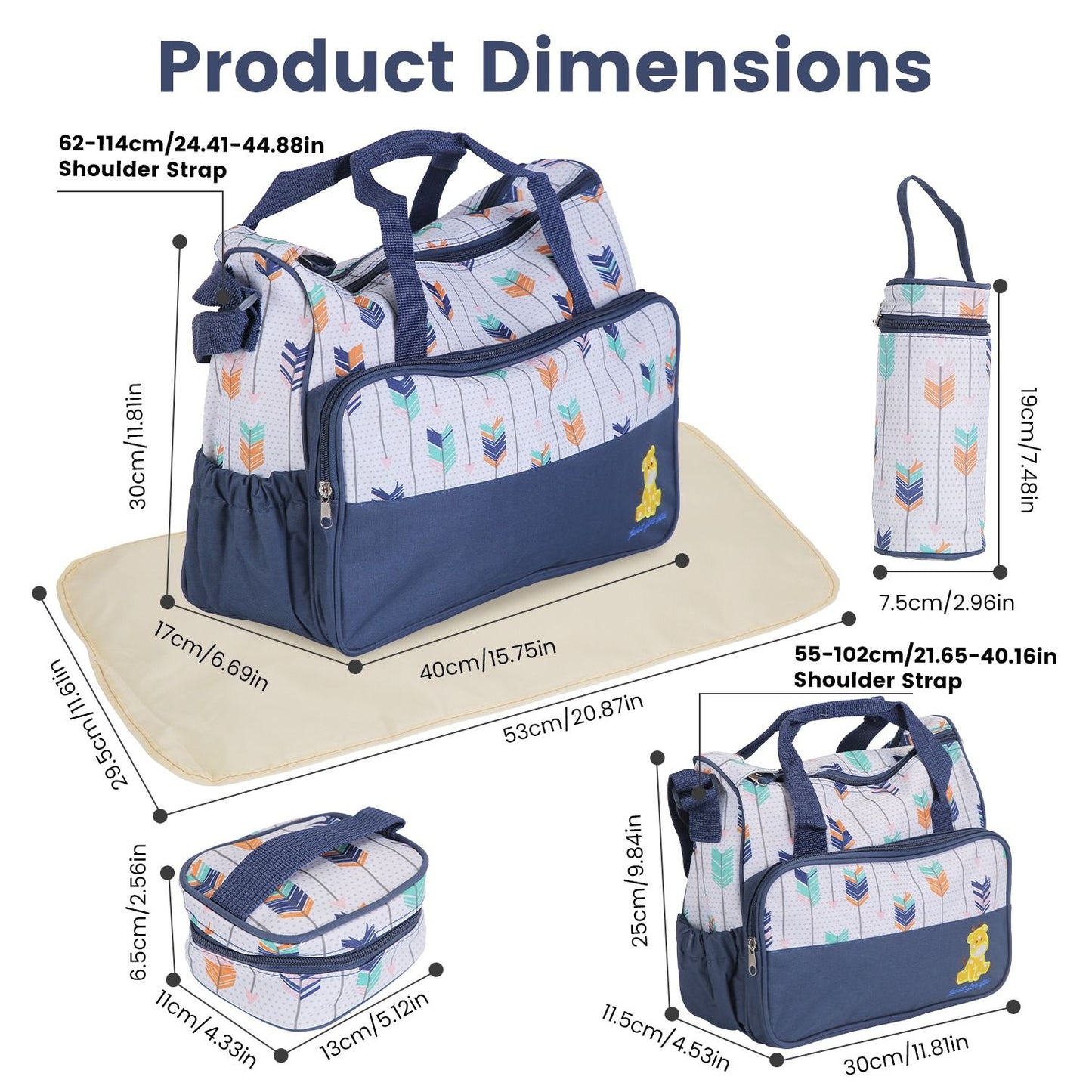 5Pcs Baby Nappy Diaper Bags Set Mummy Diaper Handbags with Diaper Pad Food Bag Bottle Bag Travel Tote Bags For Mom Dad