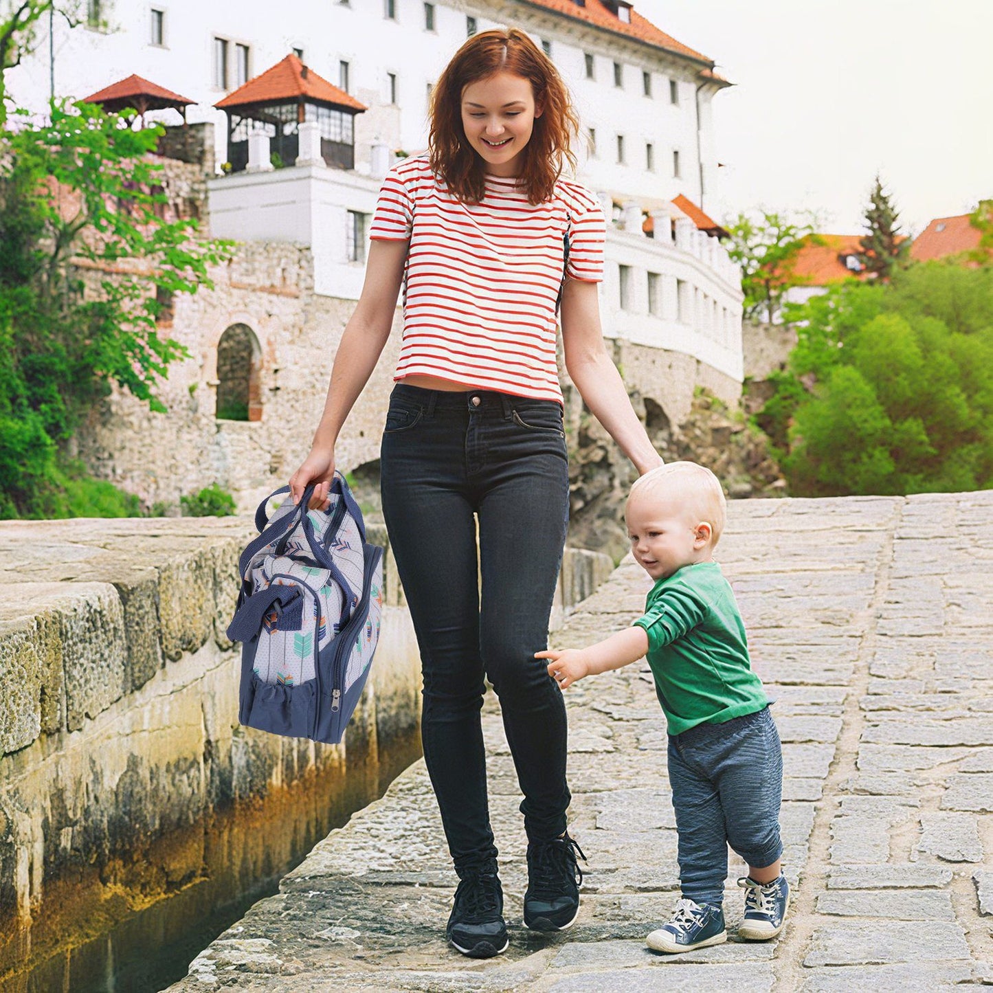 5Pcs Baby Nappy Diaper Bags Set Mummy Diaper Handbags with Diaper Pad Food Bag Bottle Bag Travel Tote Bags For Mom Dad