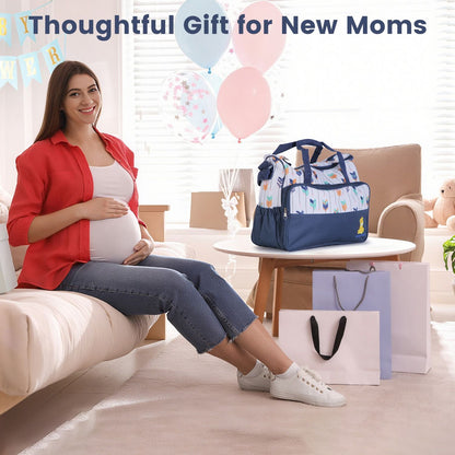 5Pcs Baby Nappy Diaper Bags Set Mummy Diaper Handbags with Diaper Pad Food Bag Bottle Bag Travel Tote Bags For Mom Dad