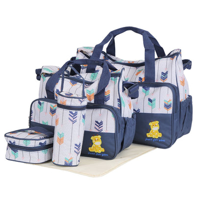 5Pcs Baby Nappy Diaper Bags Set Mummy Diaper Handbags with Diaper Pad Food Bag Bottle Bag Travel Tote Bags For Mom Dad