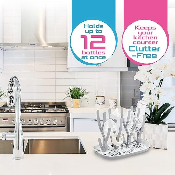 Bottle Drying Rack Space Saving Countertop Baby Bottle Holder, Drying Rack for Baby Bottles Accessories - Stores Up to 12 Bottles, Dishwasher Safe