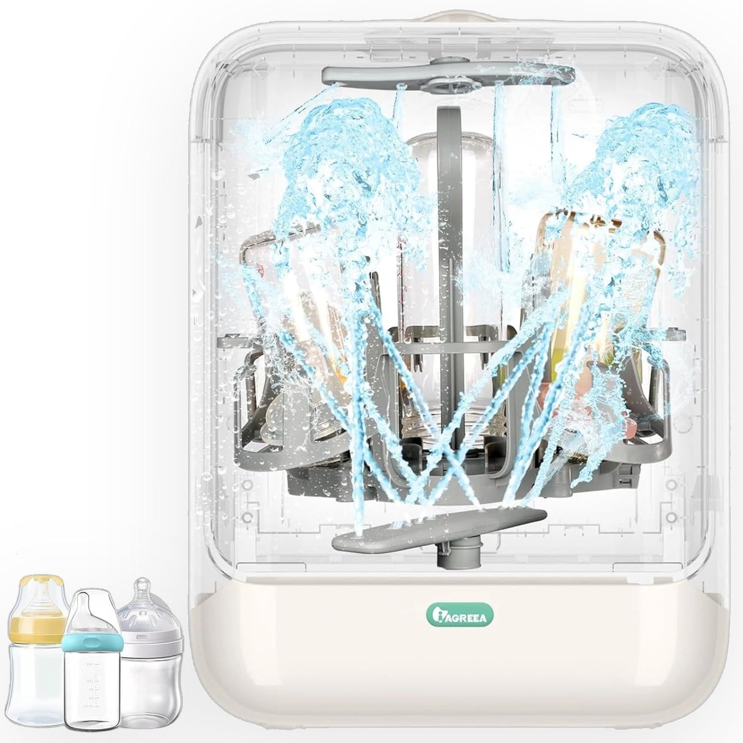 Baby Bottle Washer, Sterilizer and Dryer Pro Cleaning Machine with 360° Dual Spray Arms, Steam Sterilization, Drying Function, Auto Cleaning for Breast Pump Parts, and Baby Feeding Accessories