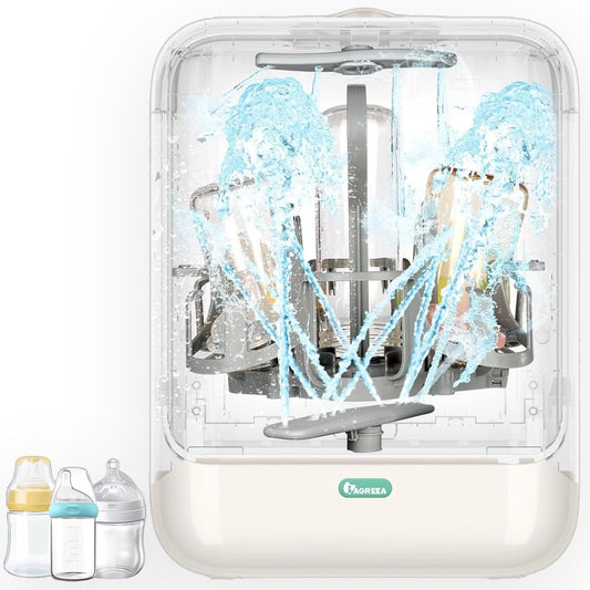 Baby Bottle Washer, Sterilizer and Dryer Pro Cleaning Machine with 360° Dual Spray Arms, Steam Sterilization, Drying Function, Auto Cleaning for Breast Pump Parts, and Baby Feeding Accessories