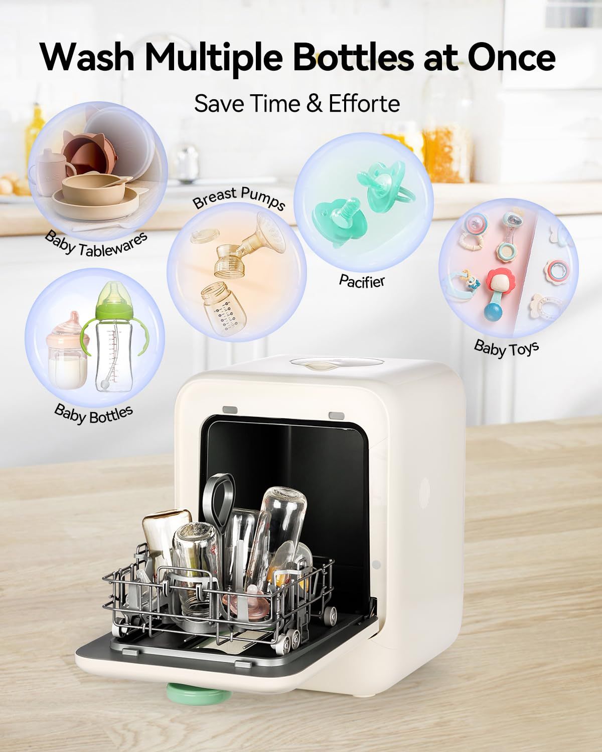 Baby Bottle Washer, Sterilizer and Dryer Pro Cleaning Machine with 360° Dual Spray Arms, Steam Sterilization, Drying Function, Auto Cleaning for Breast Pump Parts, and Baby Feeding Accessories