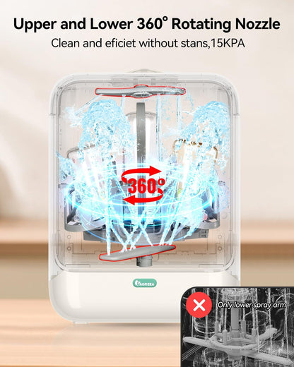 Baby Bottle Washer, Sterilizer and Dryer Pro Cleaning Machine with 360° Dual Spray Arms, Steam Sterilization, Drying Function, Auto Cleaning for Breast Pump Parts, and Baby Feeding Accessories