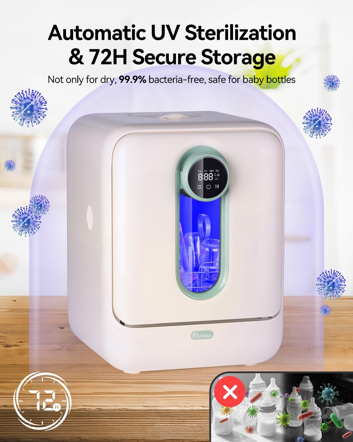 Baby Bottle Washer, Sterilizer and Dryer Pro Cleaning Machine with 360° Dual Spray Arms, Steam Sterilization, Drying Function, Auto Cleaning for Breast Pump Parts, and Baby Feeding Accessories