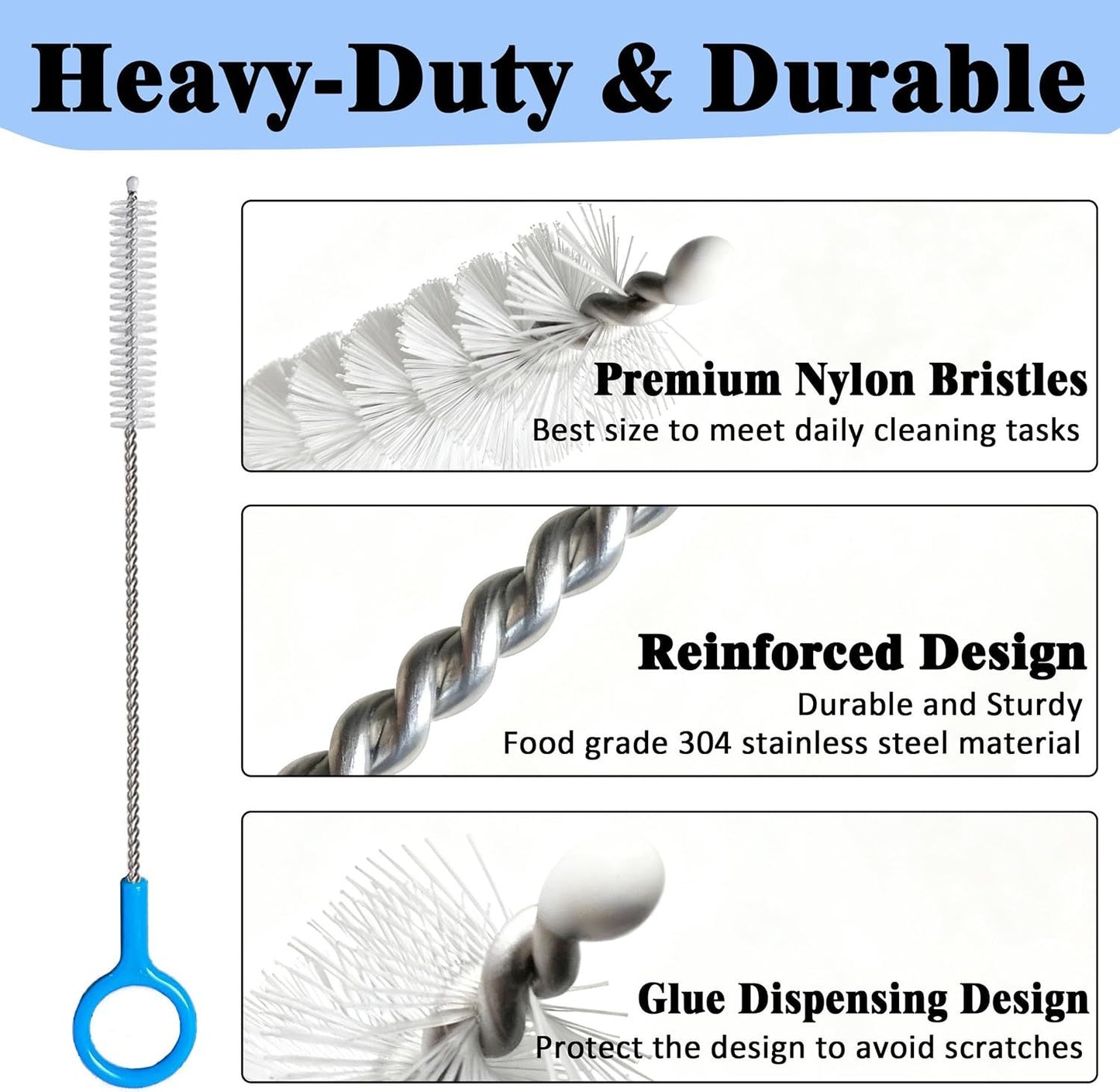 Heavy-Duty Straw Cleaner Brush, 2 Pcs Flexible Straw Brush Set,Reusable Straws Cleaning Brush with Stainless Steel and Nylon Bristles for Baby Bottles,Stanley Cup.