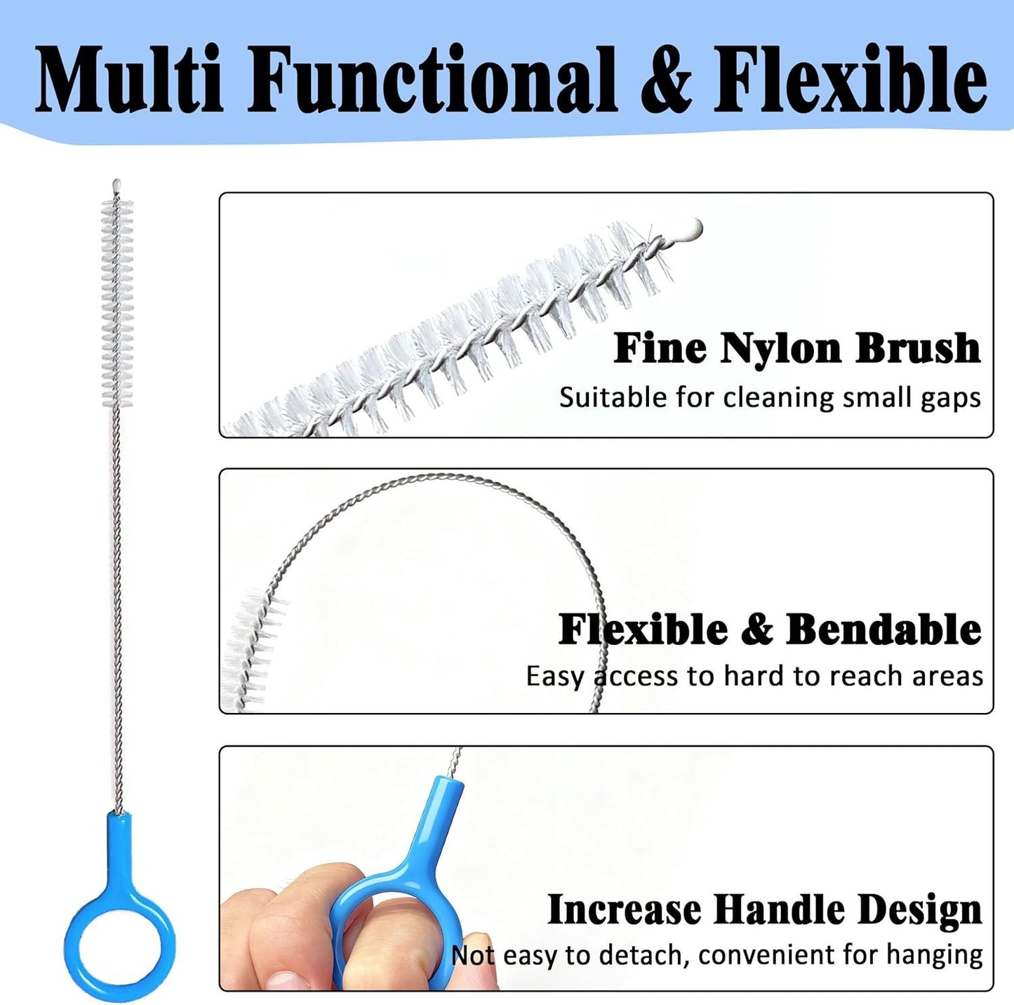 Heavy-Duty Straw Cleaner Brush, 2 Pcs Flexible Straw Brush Set,Reusable Straws Cleaning Brush with Stainless Steel and Nylon Bristles for Baby Bottles,Stanley Cup.