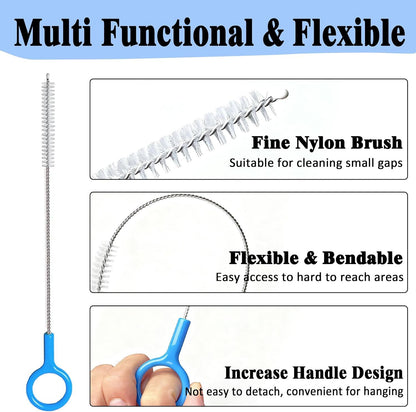 Heavy-Duty Straw Cleaner Brush, 2 Pcs Flexible Straw Brush Set,Reusable Straws Cleaning Brush with Stainless Steel and Nylon Bristles for Baby Bottles,Stanley Cup.