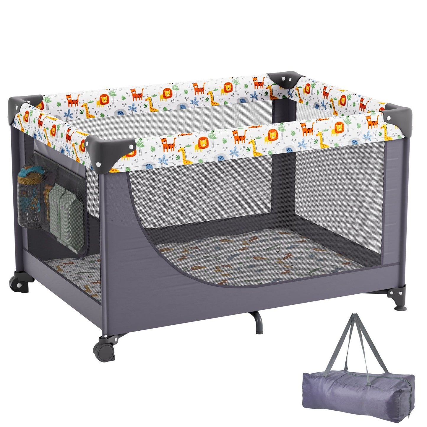 VEVOR Baby Playpen Travel Crib, Quick-Folding Playpen for Baby & Toddler, Portable Baby Fence Play Yard with Wheels, Breathable Mesh & Travel Bag, Indoor/Outdoor Kids Activity Center for 0-36 Months