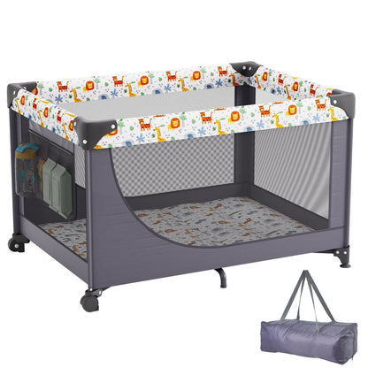 VEVOR Baby Playpen Travel Crib, Quick-Folding Playpen for Baby & Toddler, Portable Baby Fence Play Yard with Wheels, Breathable Mesh & Travel Bag, Indoor/Outdoor Kids Activity Center for 0-36 Months