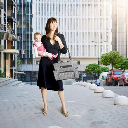 8PCS Baby Diaper Bag Set - Spacious 12-Pocket Design with Bottle Bag, Diaper Pad & Burp Cloths - 2 Carrying Ways, Wide Opening for Easy Access - Ideal for Parents