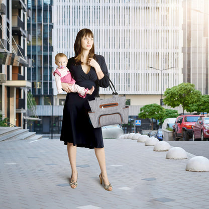 8PCS Baby Diaper Bag Set - Spacious 12-Pocket Design with Bottle Bag, Diaper Pad & Burp Cloths - 2 Carrying Ways, Wide Opening for Easy Access - Ideal for Parents