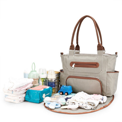 8PCS Baby Diaper Bag Set - Spacious 12-Pocket Design with Bottle Bag, Diaper Pad & Burp Cloths - 2 Carrying Ways, Wide Opening for Easy Access - Ideal for Parents