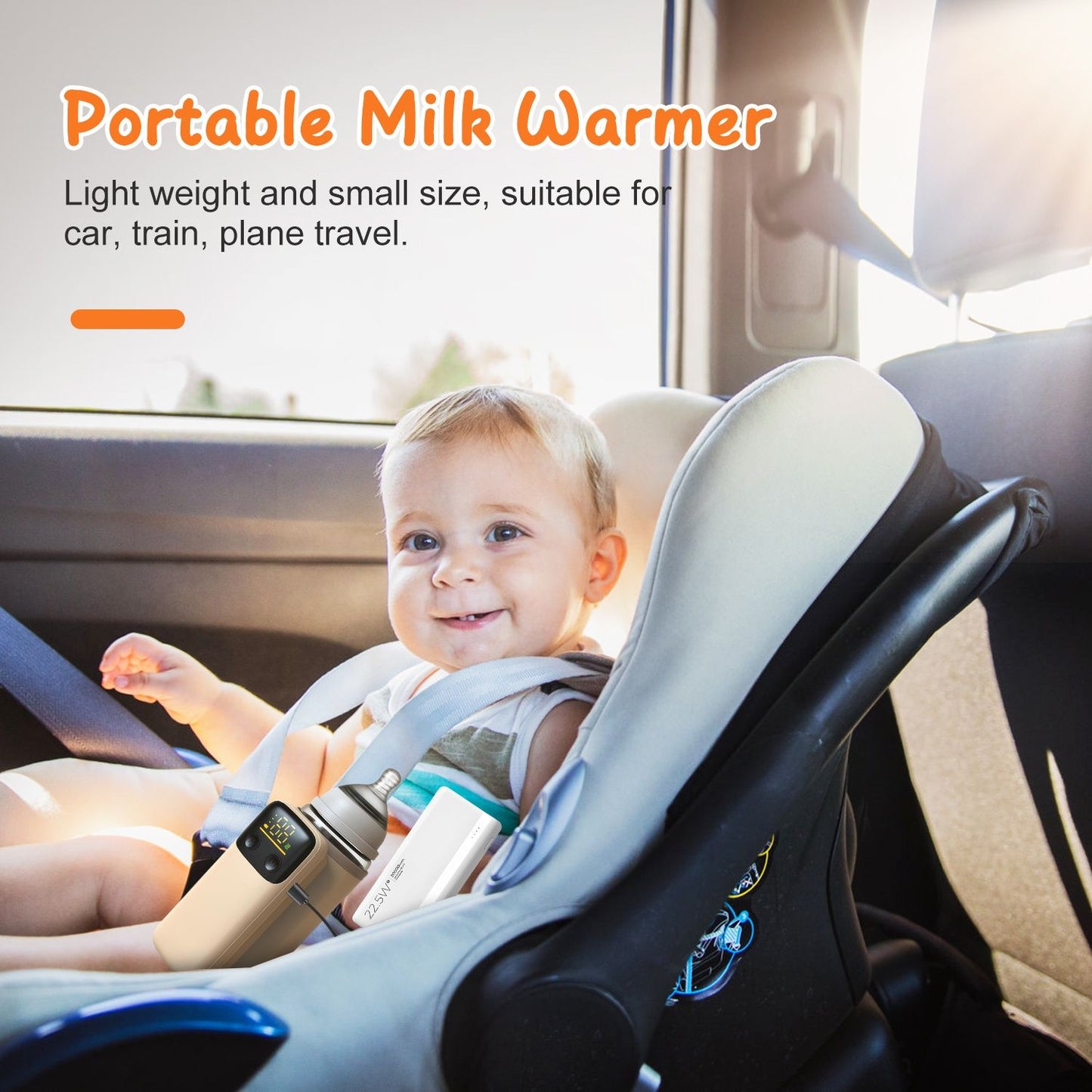 Portable Bottle Warmer with Night Light Baby Milk Warmer Milk Formula Warmer for Home Travel with 6 Heating Levels