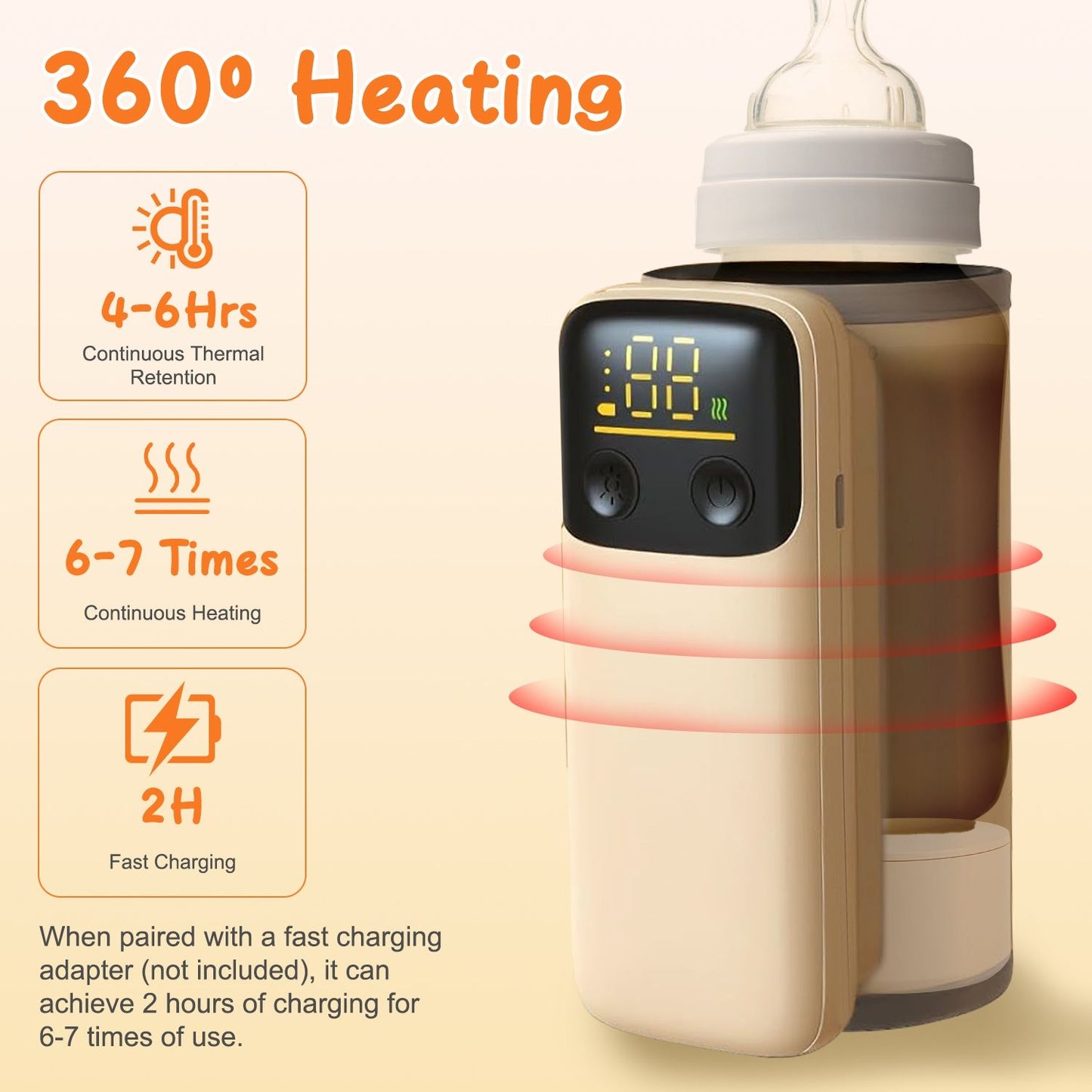 Portable Bottle Warmer with Night Light Baby Milk Warmer Milk Formula Warmer for Home Travel with 6 Heating Levels